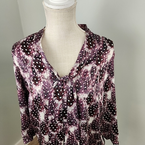 Worthington Women’s Purple Polka Dot Tie Neck Long Sleeve Blouse Top Size Large - Picture 2 of 9